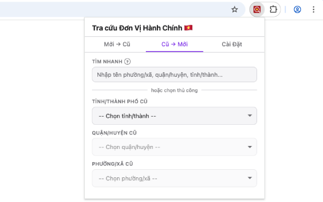 Tab tra cứu Cũ → Mới của extension