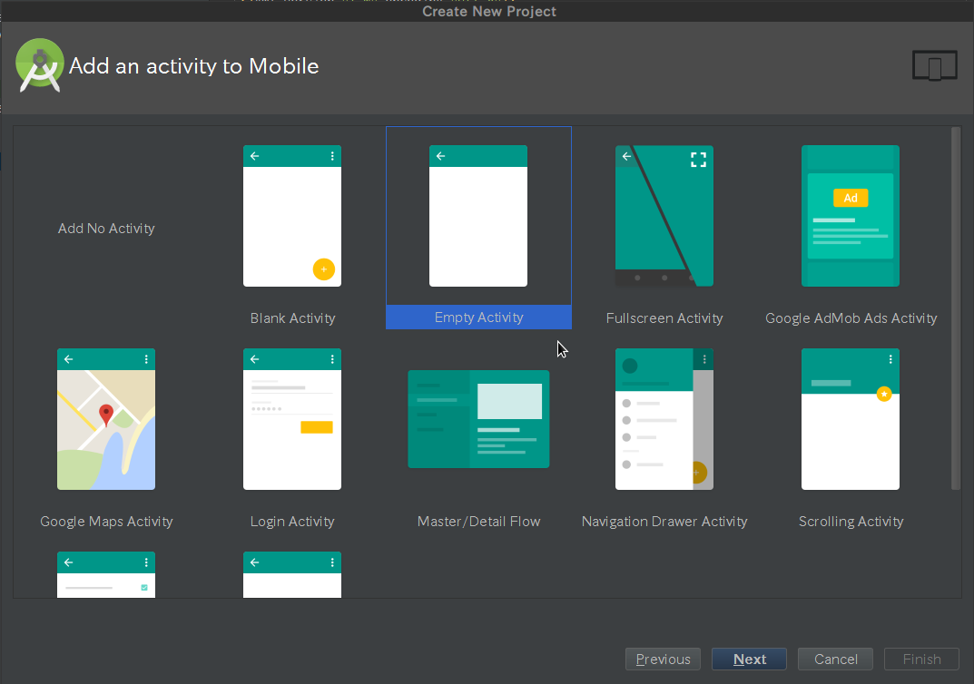 Android Studio activity selector
