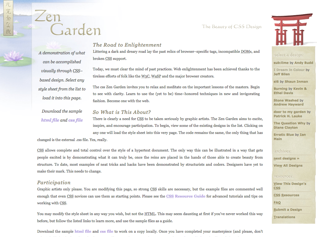 csszengarden.com with default float layout