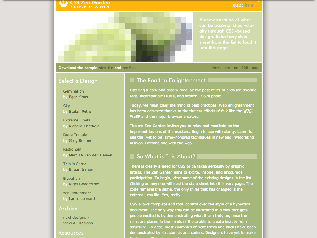 csszengarden.com with sub:lime layout